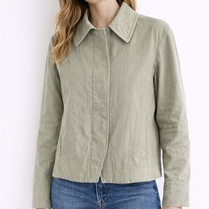 Vince Concealed Cotton Cropped Celery Barn Chore Jacket 4